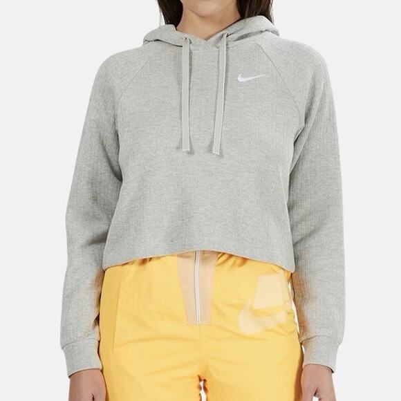 Nike Tops - Nike NSW Cropped Ribbed Pullover Hoodie Womens Size Medium Gray Knit
